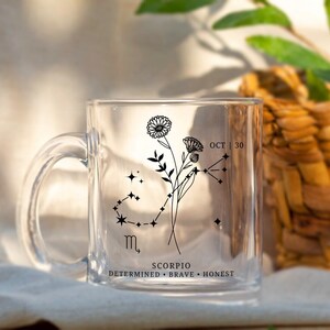 Scorpio Zodiac and Birth Flower Mug, Scorpio Zodiac Gift, Personalized Scorpio Mug, Scorpio Birthday Mug, Zodiac Mug, Zodiac Gift