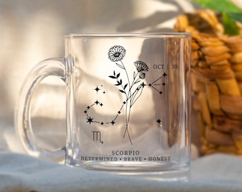 Scorpio Zodiac and Birth Flower Mug, Scorpio Zodiac Gift, Personalized Scorpio Mug, Scorpio Birthday Mug, Zodiac Mug, Zodiac Gift