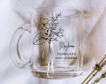 February Birthday Gift, Personalized Birth Flower Bouquet Mug, February Birth Flower, Violet Birth Flower, February Birth Month