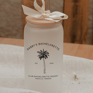 Club Bachelorette Favor, Beach Bachelorette Gift, Bridesmaid Glass Can, Bachelorette Party, Tropical Bachelorette, Coastal Bachelorette