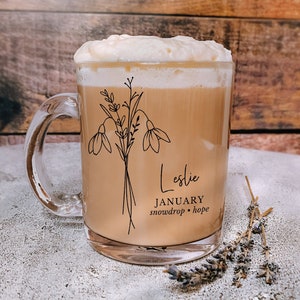 January Birthday Gift, Personalized Birth Flower Mug, January Birth Flower, Snowdrop Birth Flower, New Years Birthday, January Birth Month