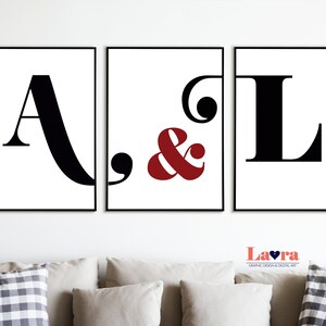 Set of 3 Couple initials, Custom Wedding Gift, Initials couple frames, Couple engagement,Above bed art,Couple Initial,Couple Anniversary art