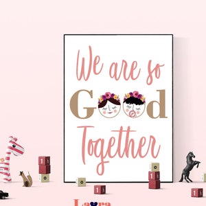 Twins poster quote, Twins girl idea, Twins bedroom quote, Twins gold art, Pink twins nursery Twin pink artwork Sisters decor Twins baby girl