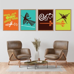 Nazca lines-set 4, Peruvian nazca art, Wall art nazca lines, Nazca printable, Peruvian art, Nazca office decor, Nazca decor Peruvian art set