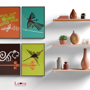 Nazca lines-set 4, Peruvian nazca art, Wall art nazca lines, Nazca printable, Peruvian art, Nazca office decor, Nazca decor Peruvian art set