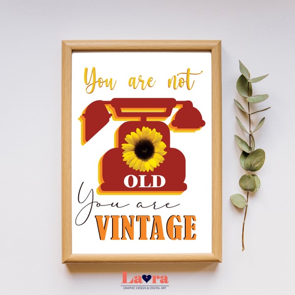 Vintage phone poster, Vintage sunflower art, Telephone sunflower,  Sunflower phone artwork, Retro phone artwork, Rotary Phone Print