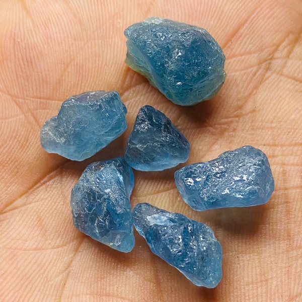 56.50 Cts Rare Santa Maria 7 Pcs Lot Beautiful Blue Color Aquamarine Rough Natural Aquamarine Rough Loose Gemstone Aquamarine Jewelry Making