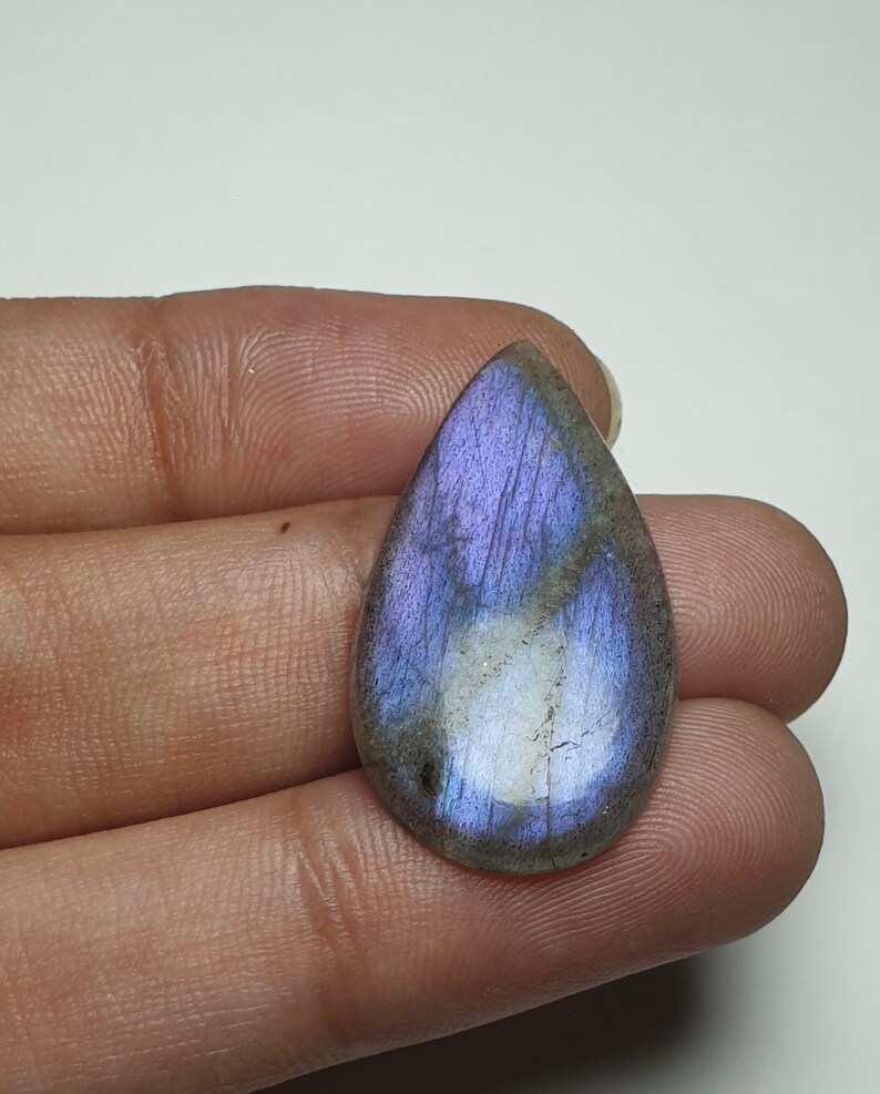 Rare Amazing Purple Color Labradorite Pear Cabochon Beautiful Fire 28X16X3.5 mm 12.20 Cts Flat Back Cabochon Natural Labradorite Cabochon