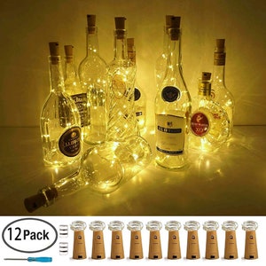 Wine Bottle Lights with cork,Battery Operated Silver Fairy String Lights,Rustic Wedding Decor,Wine Gift,6.8ft 20led