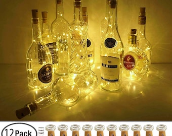 Wine Bottle Lights with cork,Battery Operated Silver Fairy String Lights,Rustic Wedding Decor,Wine Gift,6.8ft 20led