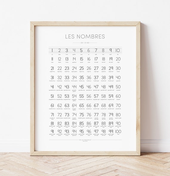 1 100 french numbers chart count to 100 printable numbers etsy