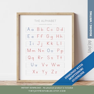 Montessori Alphabet Poster, Handschrift Diagramm, ABC Druck, Lernmittel, Kinder Zimmer Dekor, Homeschool Klassenzimmer Dekor, Instant Download
