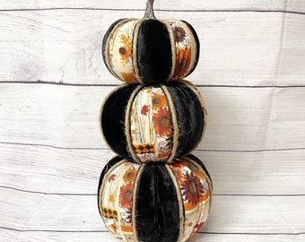 Topiario de calabaza, calabaza de tela, calabazas apiladas, calabaza de terciopelo, calabaza de granja