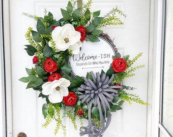 Corona de bienvenida, corona de bienvenida caprichosa, corona de bienvenida de primavera, corona de bienvenida floral