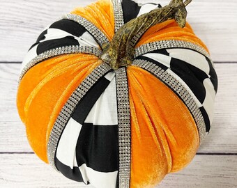 Calabazas de terciopelo, calabazas a cuadros, accesorios de corona, calabaza de pedrería, calabaza glam