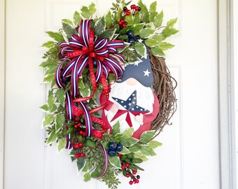 Patriotic Grapevine, Patriotic Gnome Wreath, Patriotic Wreath, Gnome Wreath, 4th Of July Wreath