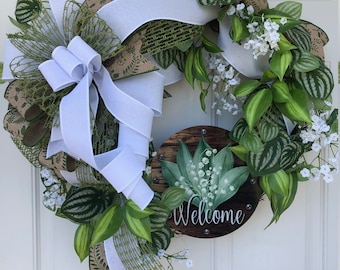 Corona diaria, decoración de la granja, corona de bienvenida, corona verde, decoración de la puerta