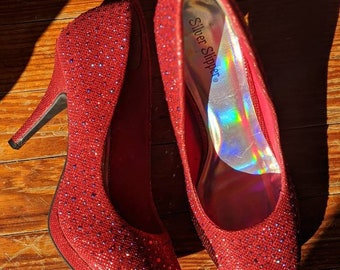 red sparkly pumps