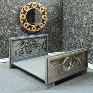 Miniature Dollhouse Bed - 1:12 Scale, Miniatures, Fairy Garden, Accessories, Decorations, Doll Furniture. Bedroom Furniture