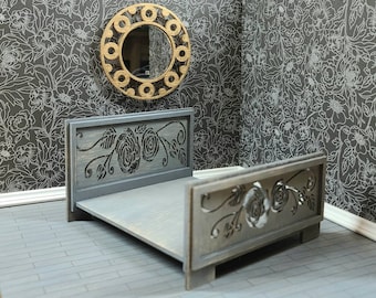 Miniature Dollhouse Bed - 1:12 Scale, Miniatures, Fairy Garden, Accessories, Decorations, Doll Furniture. Bedroom Furniture