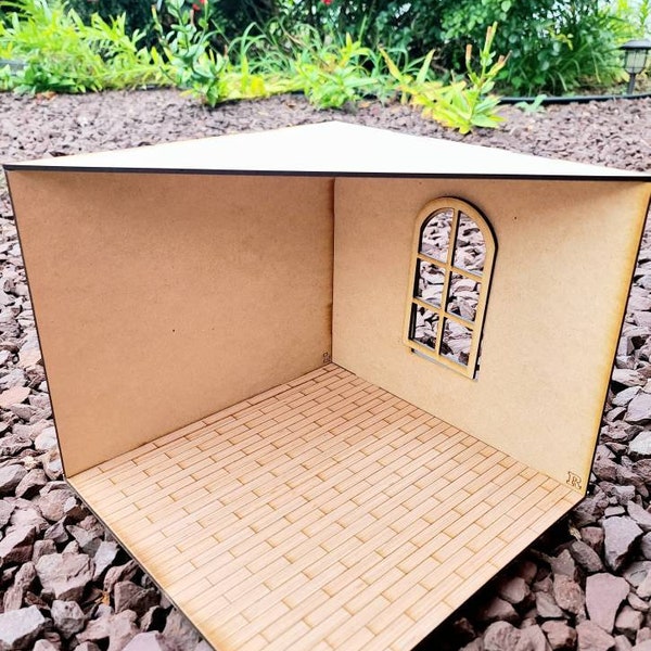 Dollhouse Miniature Room Box DIY (2 Walls and half roof) -Dollhouse Miniatures, Fairy House, Dollhouse Accessories, Mini Wall Art, Terrains
