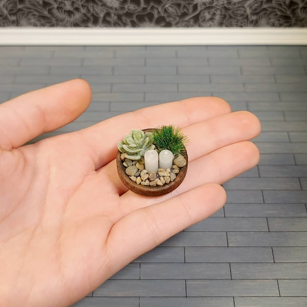 Dollhouse Miniature Succulent Candle Arrangement - Mini Plant, Flowers Bouquet, Miniatures 1:12, Decoration, Decor, Fairy Garden