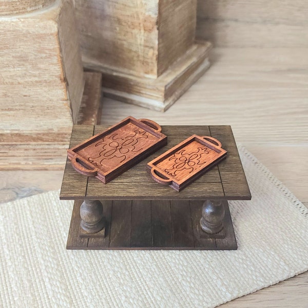 Miniature Wooden Food Tray - 1/12 Scale, Decorations, Dollhouses, Miniatures 1:12, Dollhouse Furniture, Wood, Fairy Garden