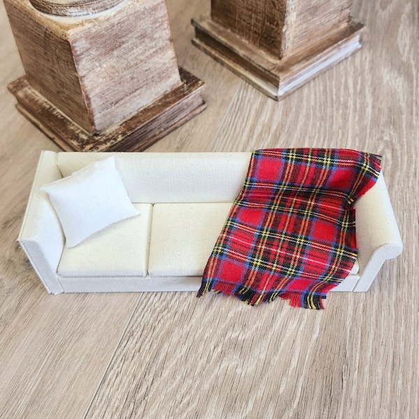 Miniature Dollhouse Plaid Couch Throw (1:12 Scale) - (1pc) Cotton, Modern, Cottage Core, Accessories, Holidays, Winter, Cozy Decor