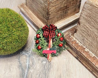 Miniature Christmas Holiday Wreath - 1:12, Dollhouse, Fairy Garden, Holiday, Accessories, Holidays, Decorations, Winter, Outdoor, Wedding