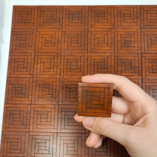 Miniature Cognac Wooden Flooring Tiles - (1:12 scale), Dollhouse Miniatures, Mini furniture, Wood Flooring