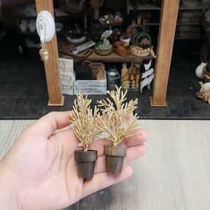 1/12 Miniature Gold Holiday Plant - Decorations, Dollhouse Minis, French Villa/Beach/Rustic Style, Decor, Holidays
