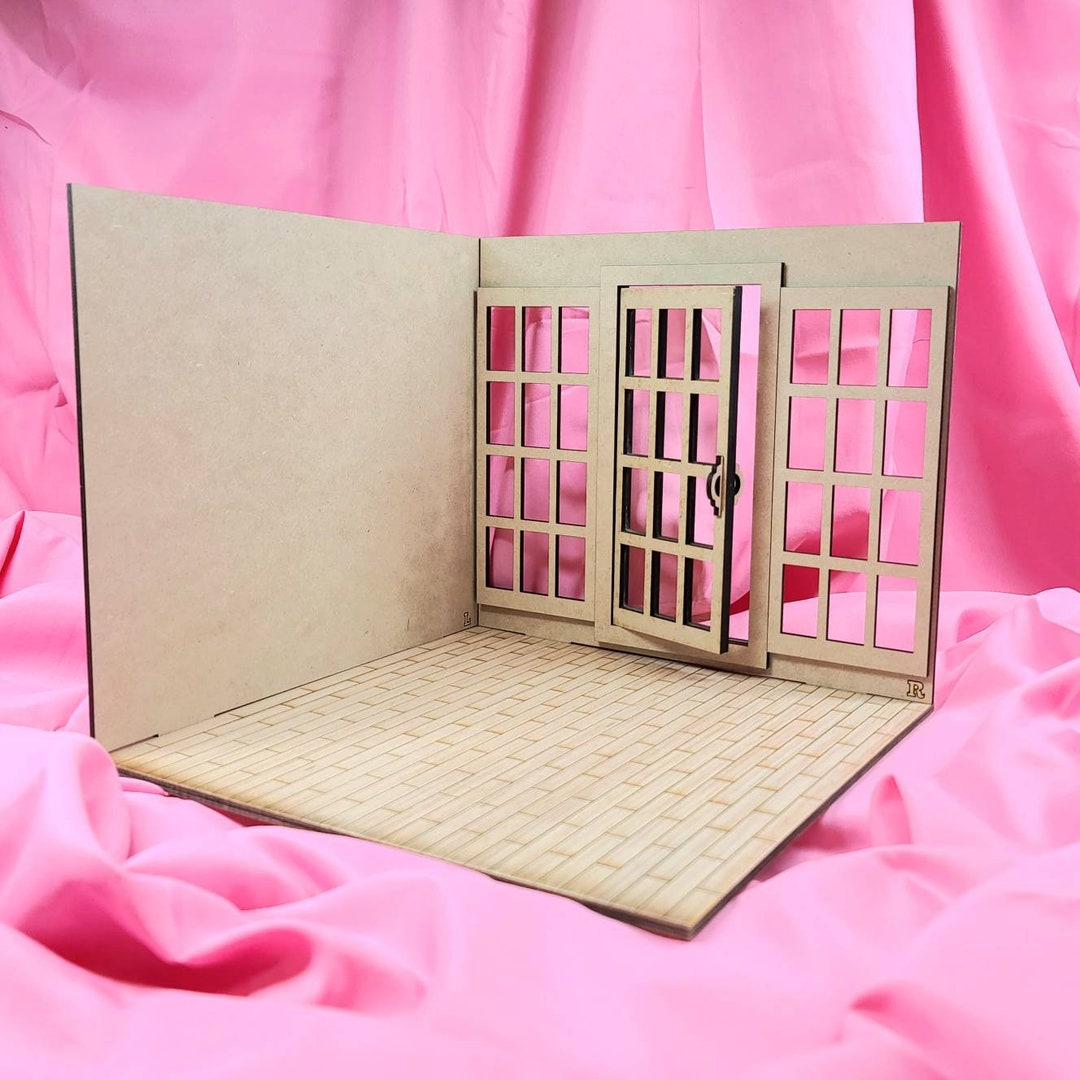 Dollhouse Miniature Room Box DIY Kit 2 Walls French Door Dollhouse