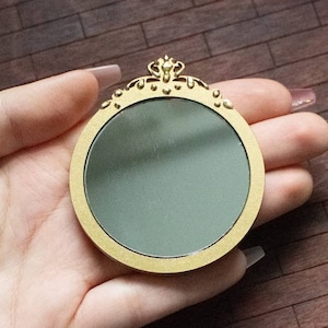 Miniature Circular Mirror with Crown (1pc) - Dollhouse 1/12, Wall Decor, Diorama, Doll Accessories, DIY Craft, Furniture, Round