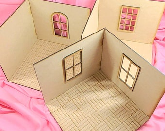 Dollhouse DIY Room Box (2 Walls) -Miniatures, Fairy House, Accessories, Terrains, 1:12, Craft Room Box, DIY Project, Bedroom, Living Room
