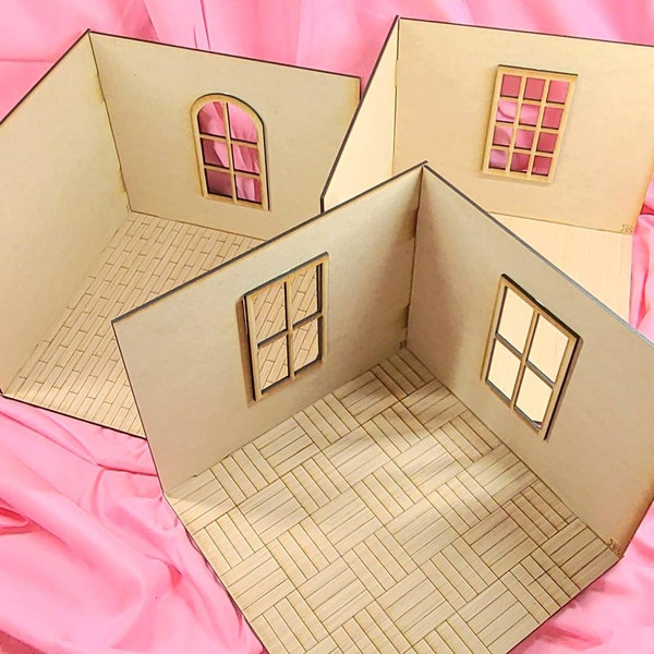 Dollhouse Miniature Room Box DIY (2 Walls) -Dollhouse Miniatures, Fairy House, Dollhouse Accessories, Mini Wall Art, Terrains, 1:12