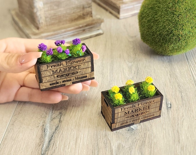 1/12 Dollhouse Miniature Flower Box - Mini Plant, Flowers Bouquet ...