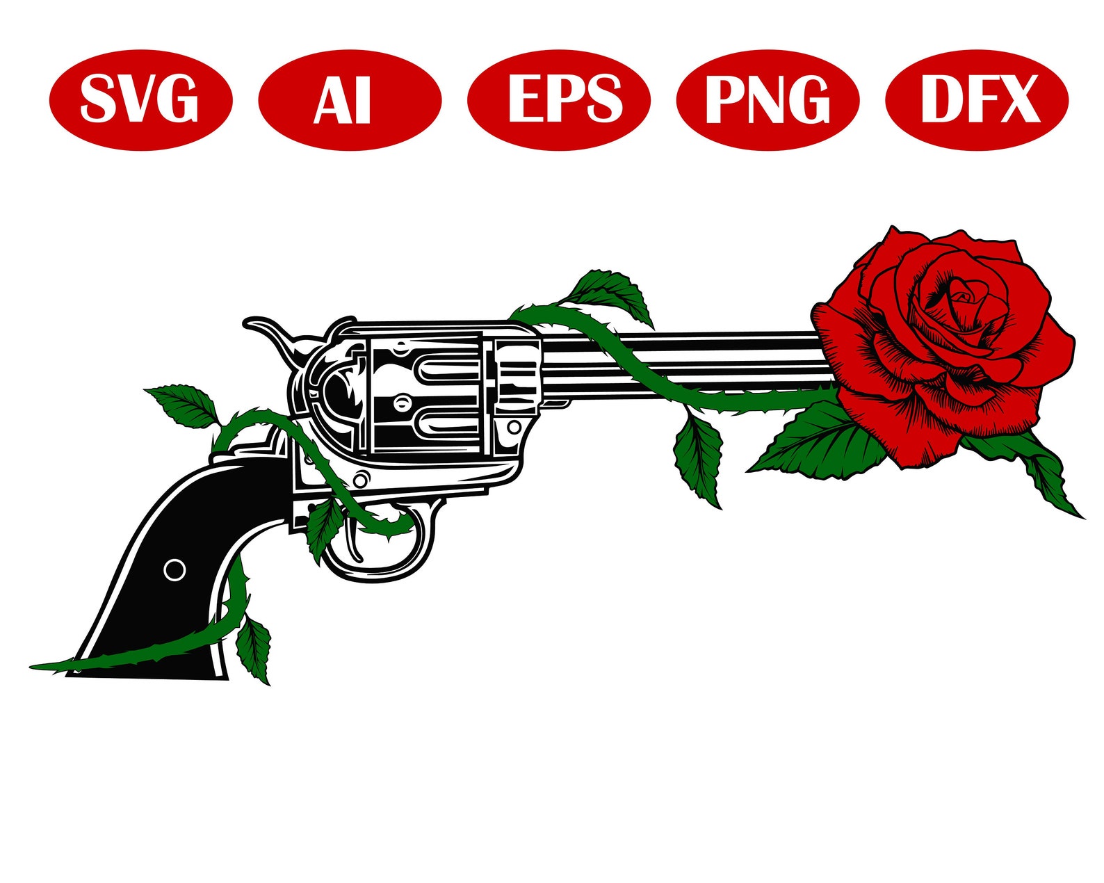 Gun rose Svg Revolver SVG Gun SVG Pistol SVG Weapon Svg Etsy