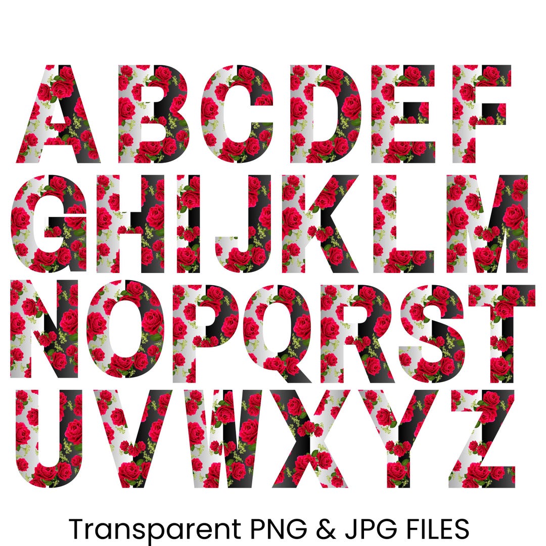 Red Roses Block Letters Red Roses Floral Alphabet, Doodle Letter Stickers (digital) - Etsy