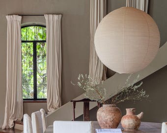 Linen Taupe Pendant Lamp: Round Mid Century Modern Boho Decor Empire