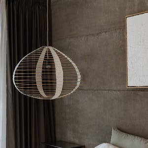 Linen Off-White/Taupe Ghost Light Shade – Linen Pendant Light – Handmade Pendant Light – Home Decor Lamp Shade – Hanging Linen Pendant