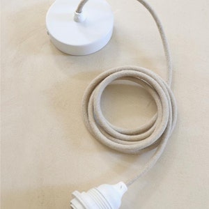 LINEN-COVERED CEILING Pendant Kit E27 White: Fabric Electrical Cord, Adjustable Hardwired Light Fixture