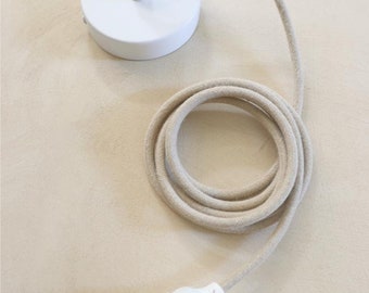 LEINENBEZOGENE DECKE Hängeleuchte Kit E27 Weiß: Stoff-Elektrokabel, einstellbare festverdrahtete Leuchte