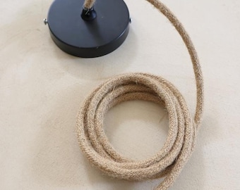 BLACK JUTE Pendelleuchtenkabel Kit E27: Stoff Überzogene Rustikale Beleuchtung, FESTVERKABELTES Deckenkabel