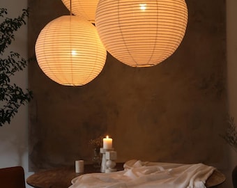 EMPIRE Linen Pendant Light Shade: Off-White Round Ceiling Lamp SCANDINAVIAN JAPANDI Boho Decor