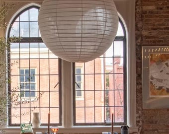 LUNA Linen Pendant Light Shade: Off-White Round Ceiling Lamp, Modern FARMHOUSE Boho SCANDINAVIAN