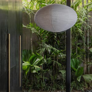 DIXON White Linen Pendant Light Shade: Mid-Century Modern JAPANDI Ceiling Lamp OVAL