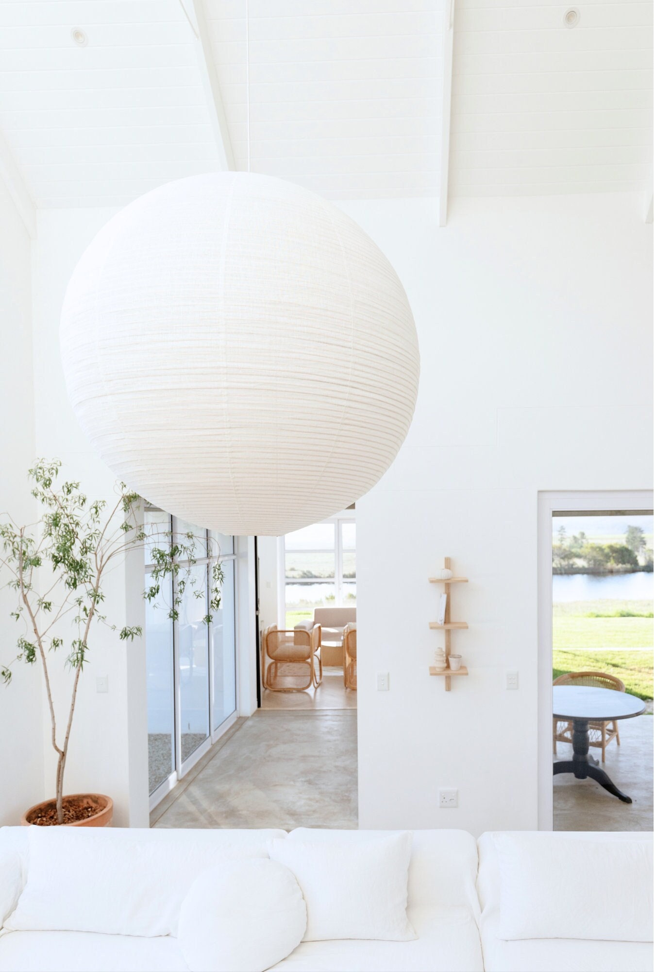 Empire Pure White Linen Pendant Light - Modern Farmhouse Ceiling Pendant Lighting Fixture - Handmade Farmhouse Home Decor - Round Lamp Shade