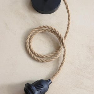 TWISTED JUTE Pendellampsladdkit: Svartvit takkabel, tygklädd E27 DIY-pendellampa
