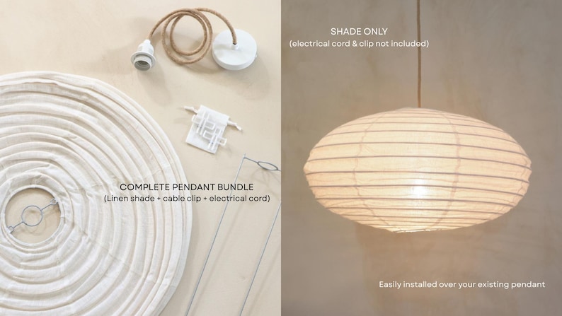 Lámpara colgante tipo domo de lino color topo: Lámpara de techo colgante, iluminación moderna para el hogar en tela neutra imagen 4