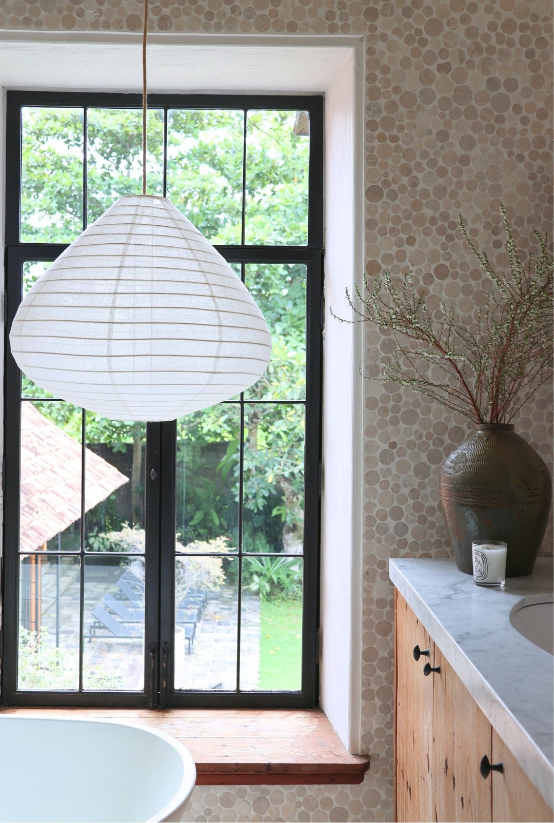 Image showcasing Linen off White LOUIS Light Shade Linen Pendant Light Handmade Pendant ...